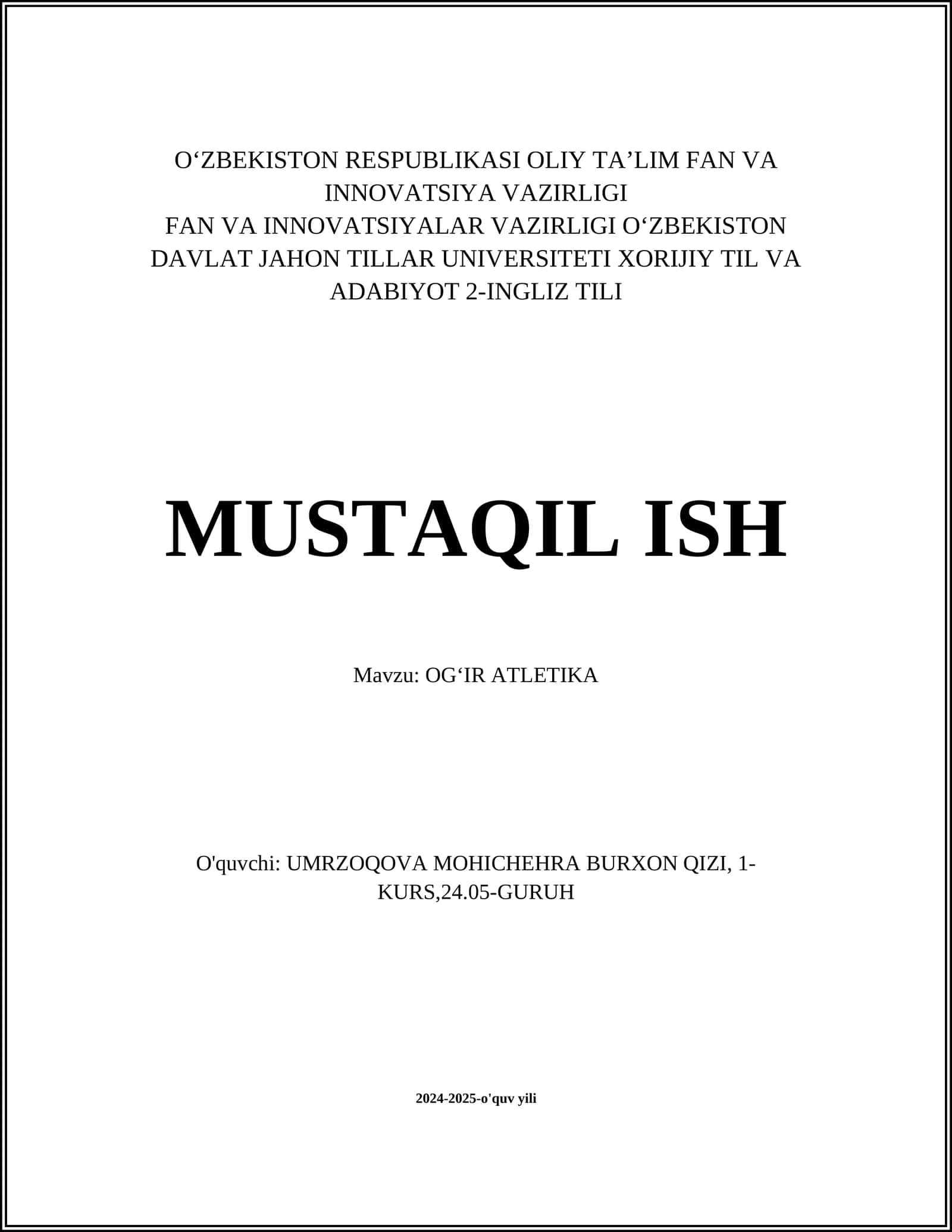 OGʻIR ATLETIKA 1