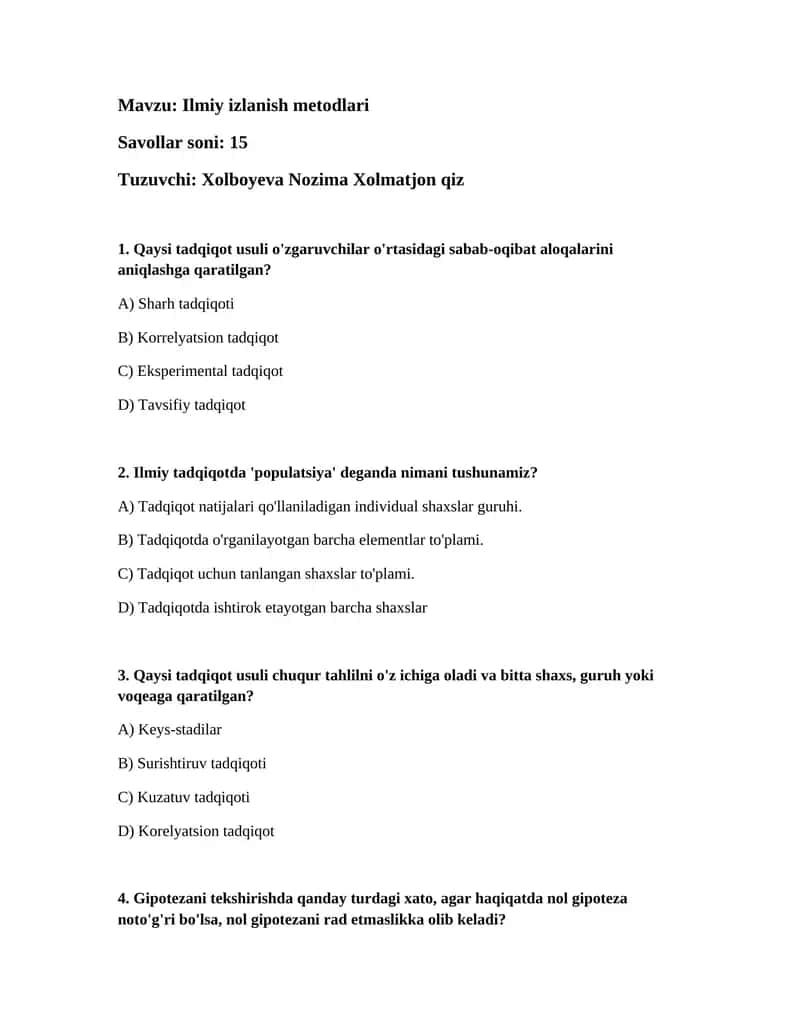 Ilmiy izlanish metodlari 1