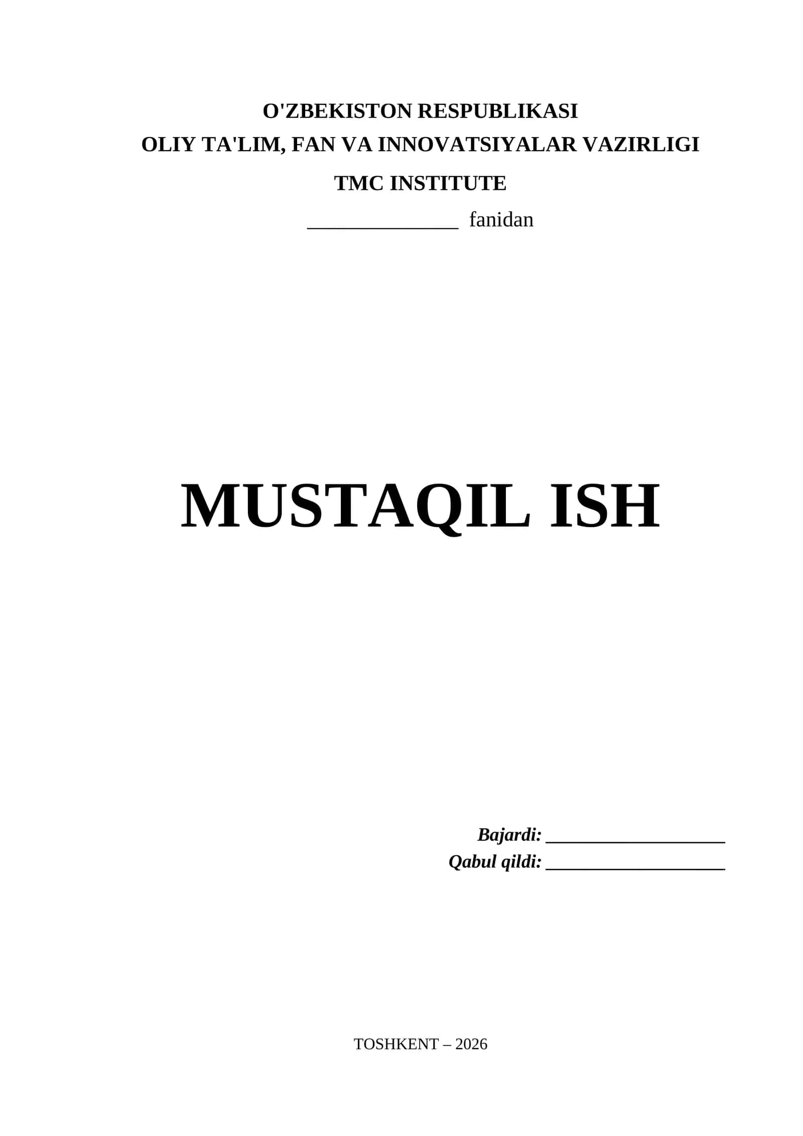 Tmc Institute Mustaqil Ish Titul Varaq (.docx) 1