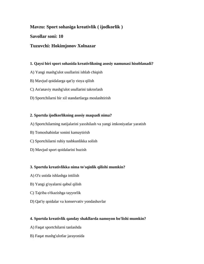 Sport sohasiga kreativlik ( ijodkorlik ) 1