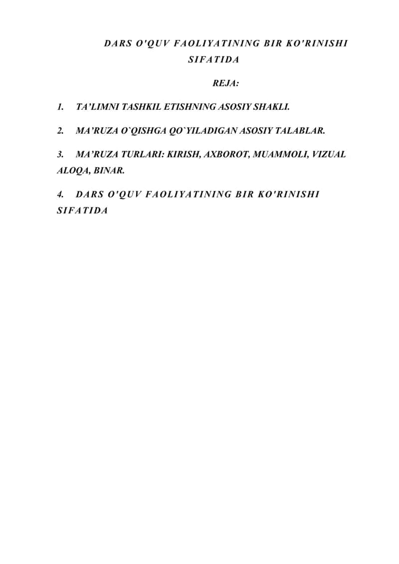 DARS O'QUV FAOLIYATINING BIR KO'RINISHI SIFATIDA 1