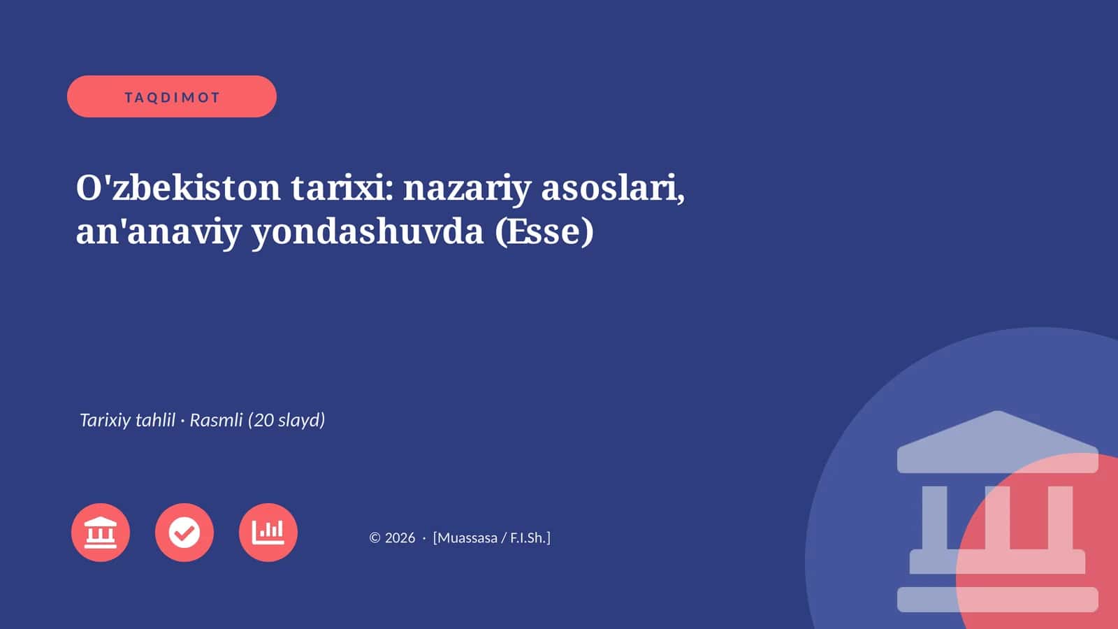 O'zbekiston tarixi: nazariy asoslari, an'anaviy yondashuvda (Esse) 1