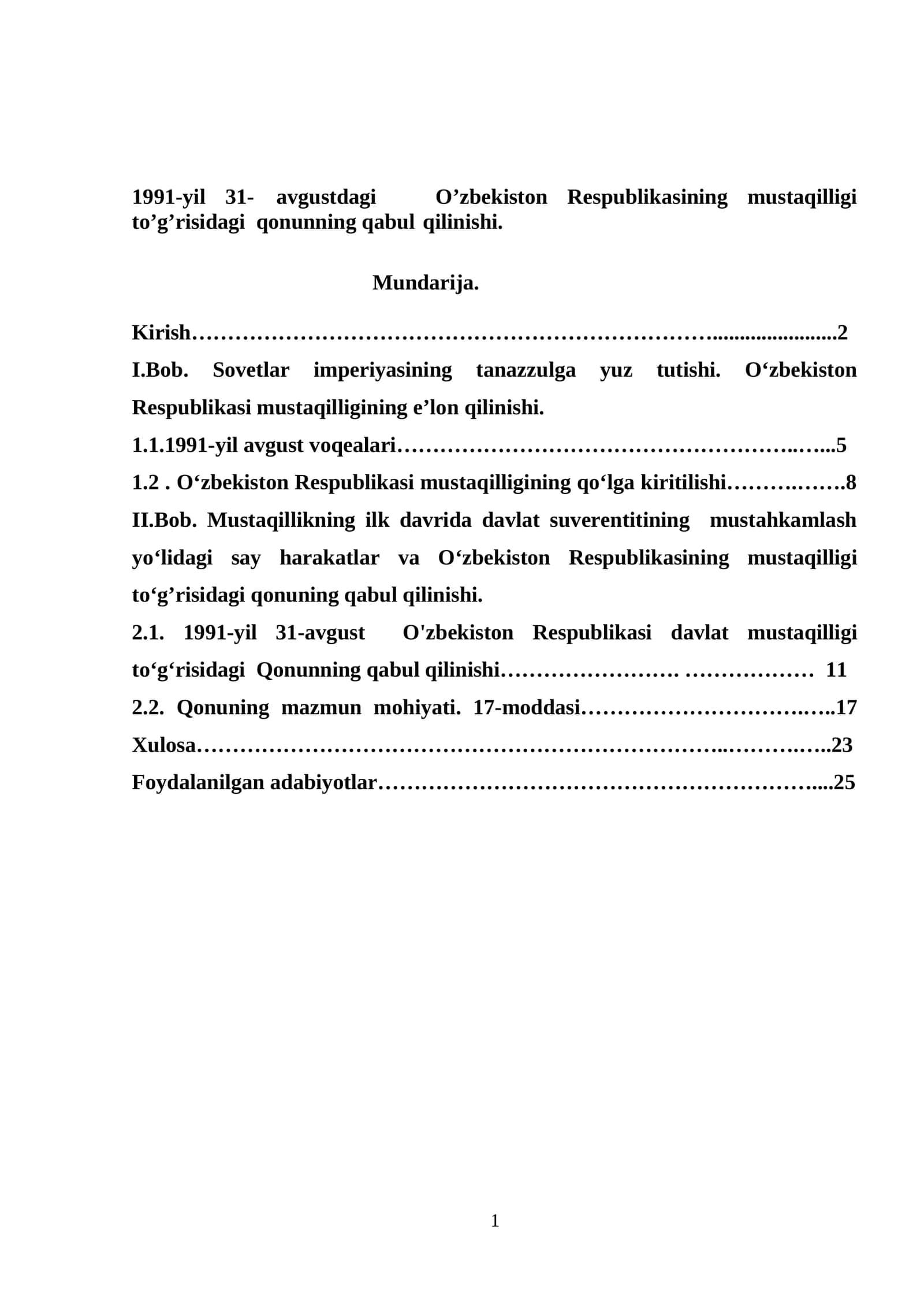 O'zbekiston Respublikasi Mustaqiligi 1
