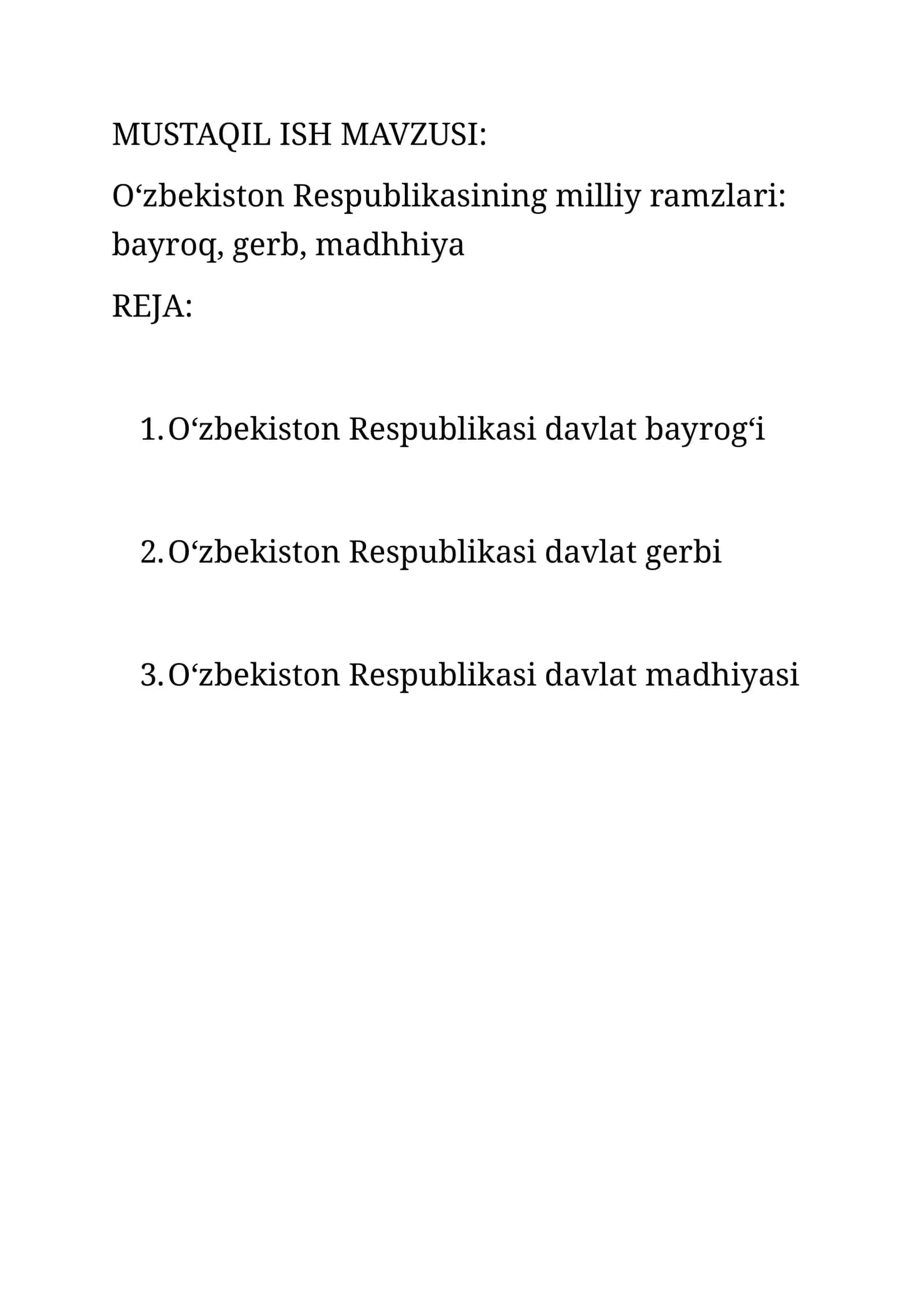 O‘zbekiston Respublikasining milliy ramzlari: bayroq, gerb, madhhiya 1