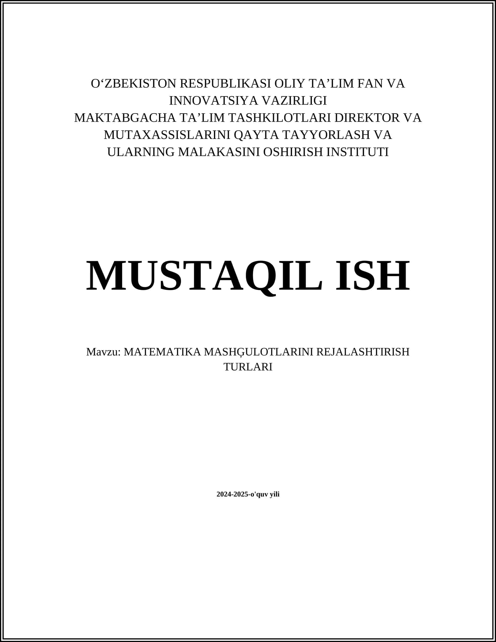 MATEMATIKA MASHĢULOTLARINI REJALASHTIRISH TURLARI 1
