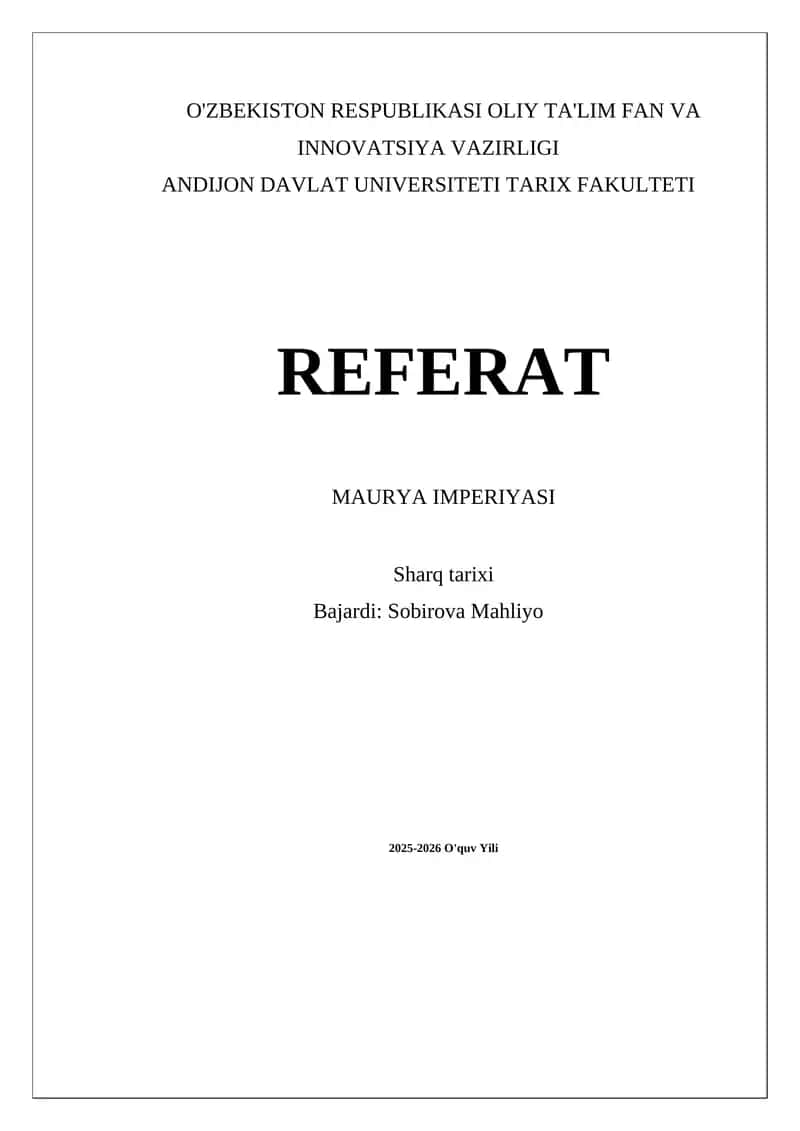 MAURYA IMPERIYASI REFERAT 1