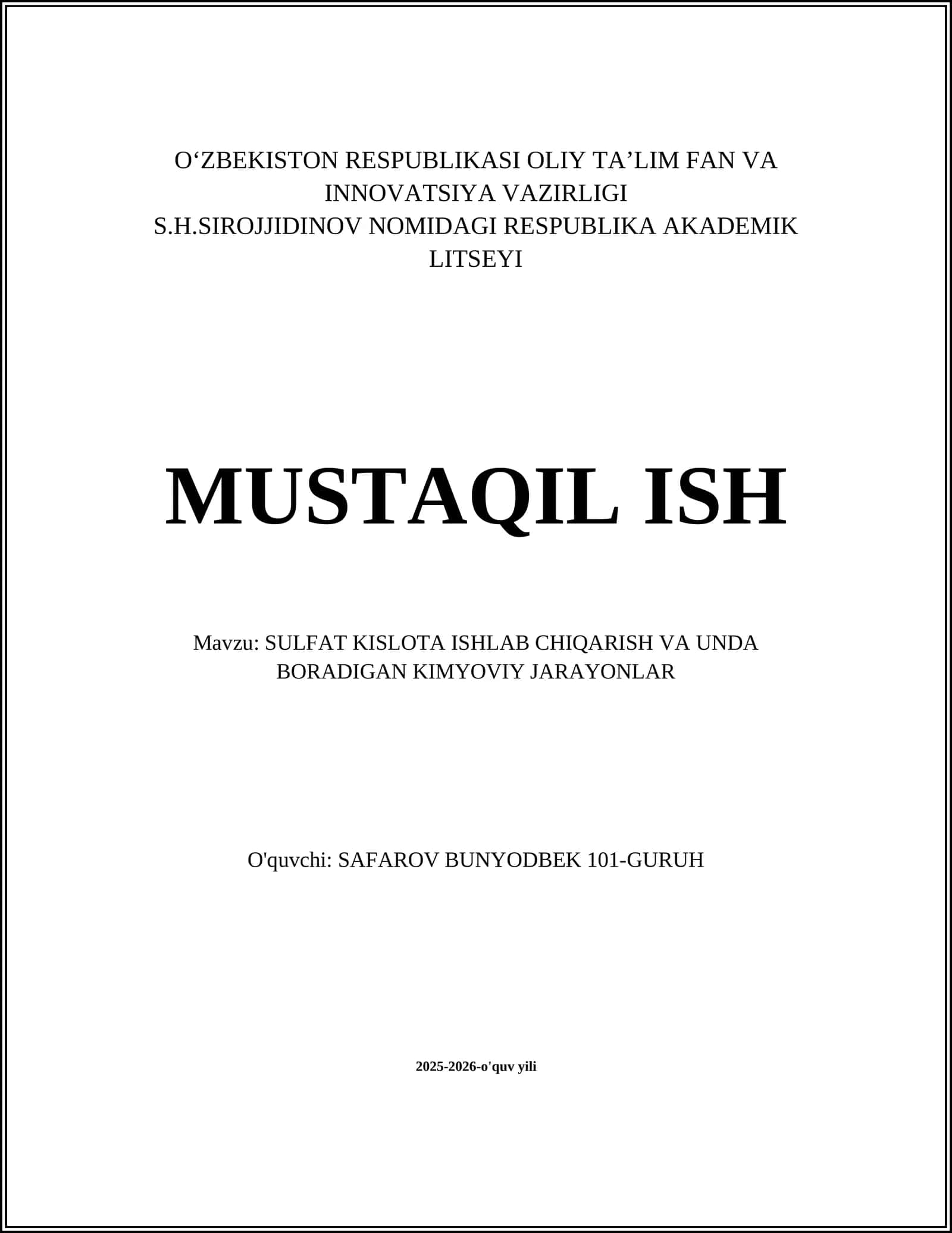 Sulfat kislota ishlab chiqarish 1