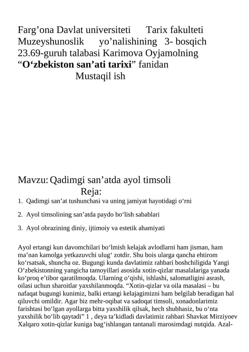 Qadimgi san’atda ayol timsoli 1