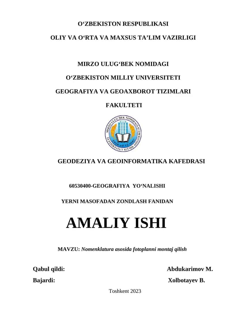 Nomenklatura asosida fotoplanni montaj qilish 1