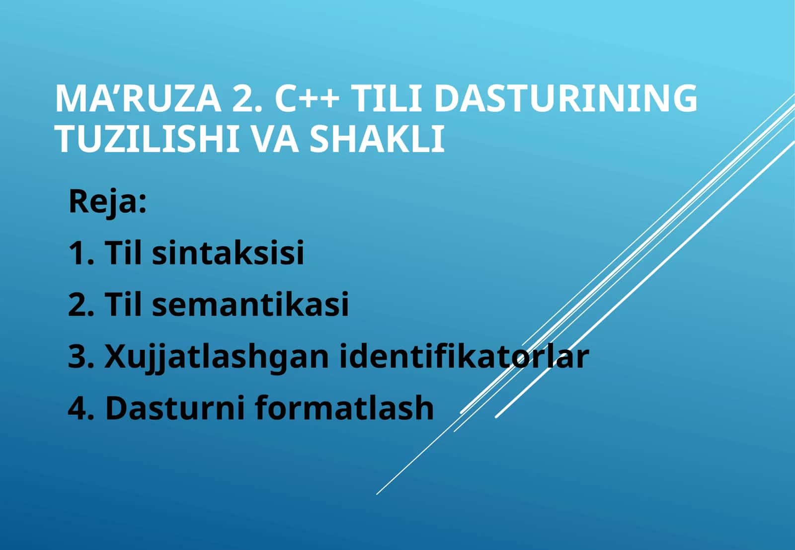 C++ tili dasturining tuzilishi va shakli 1