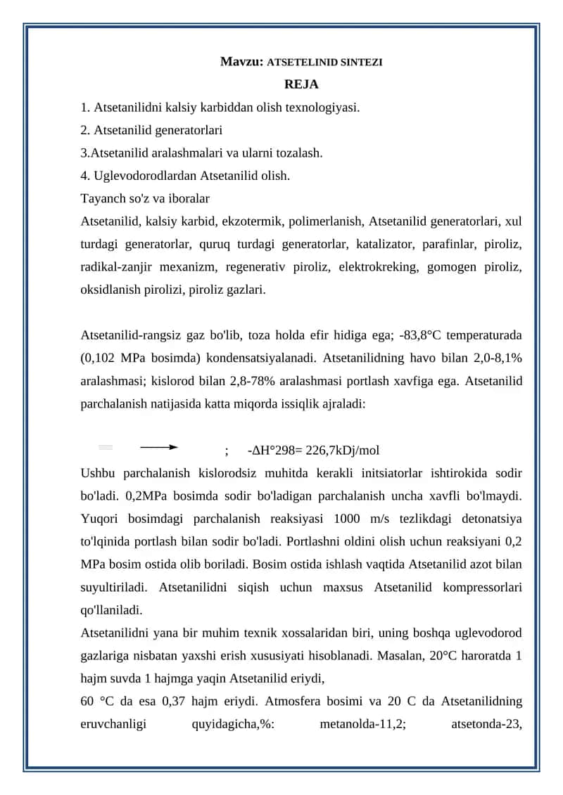 ATSETELINID SINTEZI 1