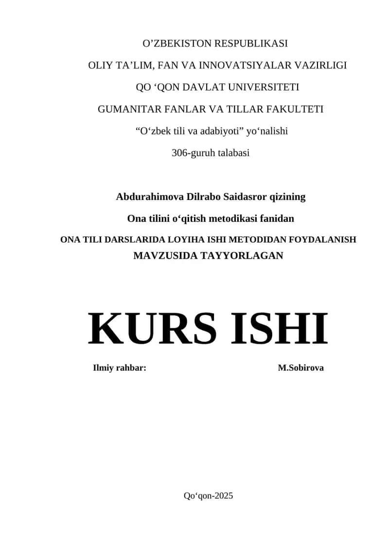 Ona tilini oʻqitish metodikasi fanidan 1