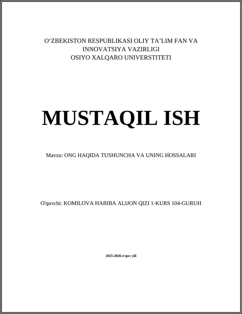 Ong haqida tushuncha va uning hossalari 1