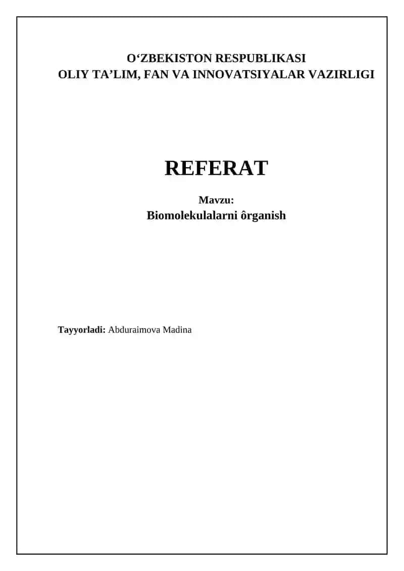 Biomolekulalar hayotda ahamiyati