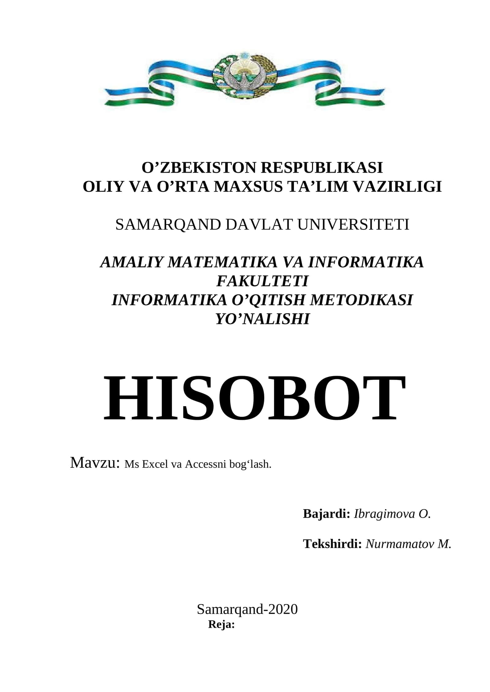 Ms Excel va Accessni bog‘lash 1