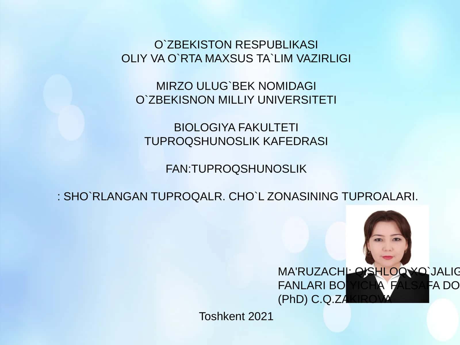 SHO`RLANGAN TUPROQALR. CHO`L ZONASINING TUPROALARI 1