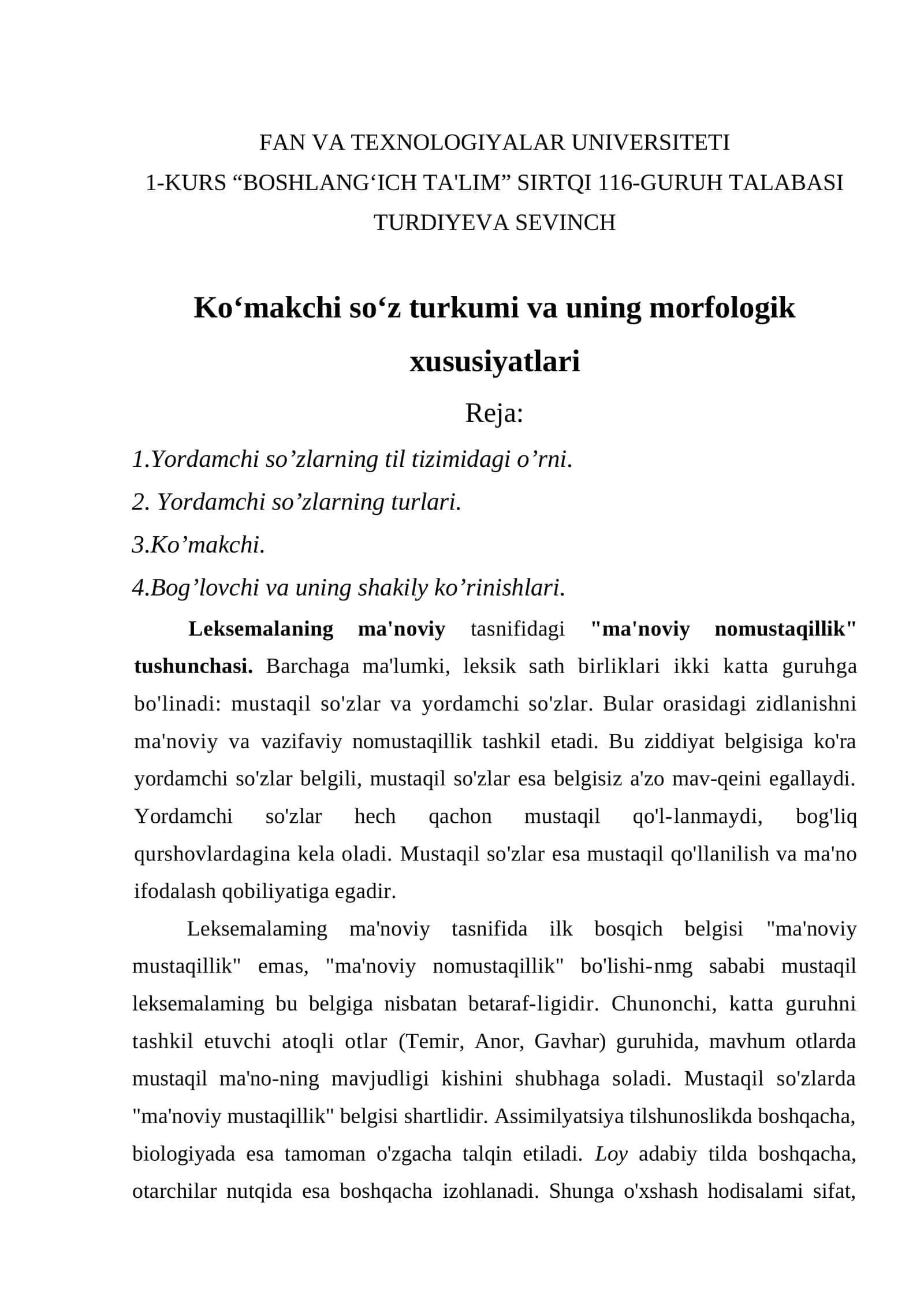 Ko‘makchi so‘z turkumi va uning morfologik xususiyatlari 1