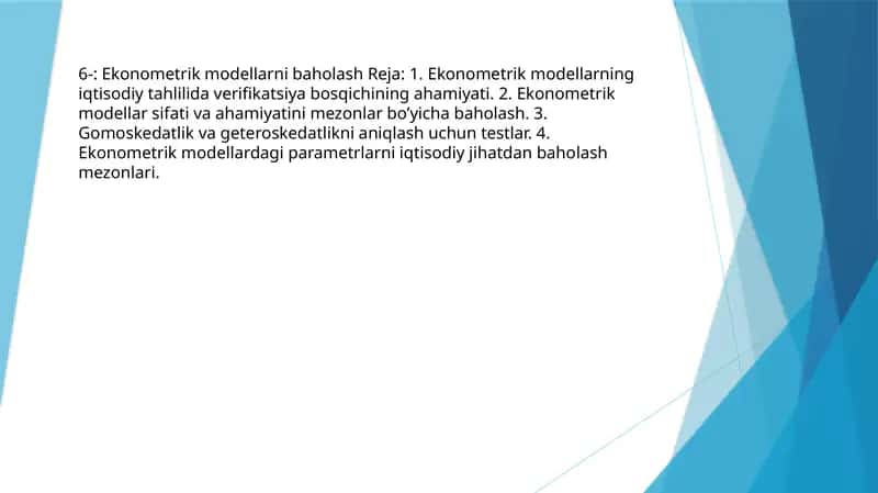 Ekonometrik modellarni baholash 1