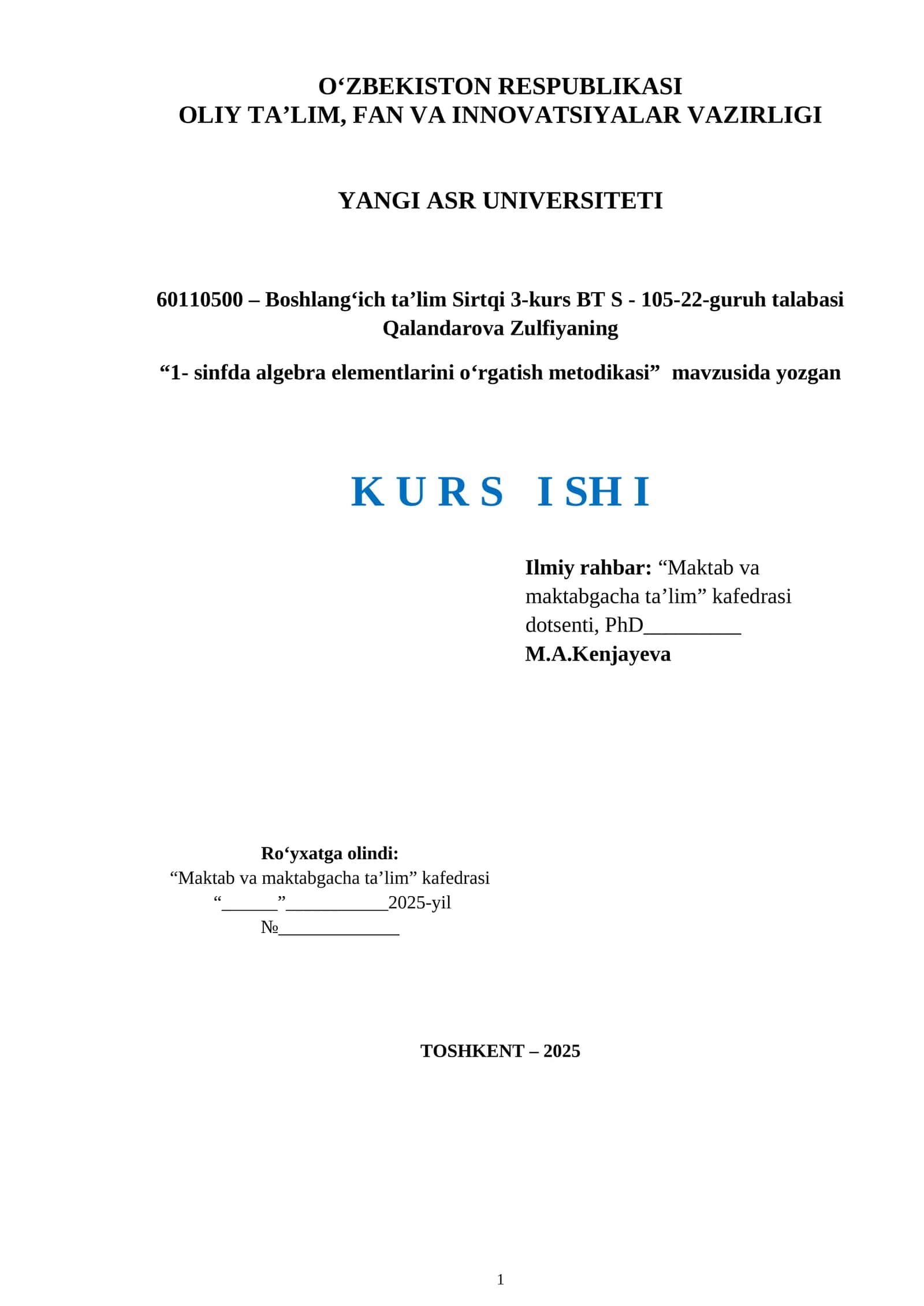 1- sinfda algebra elementlarini oʻrgatish metodikasi 1