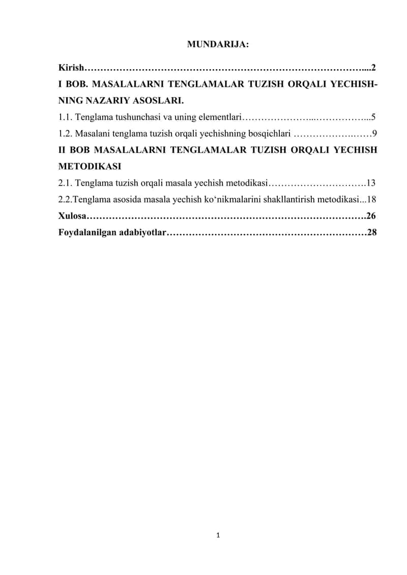 Masalalarni tenglamalar tuzish orqali yechish metodikasi 1