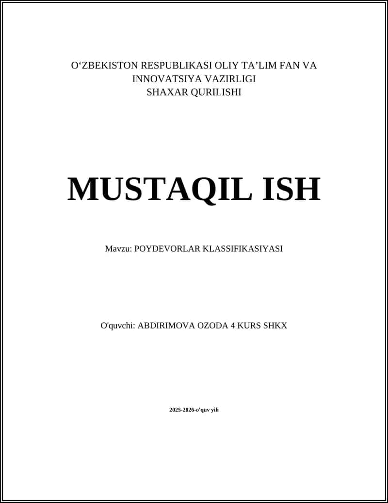 POYDEVORLAR KLASSIFIKASIYASI 1