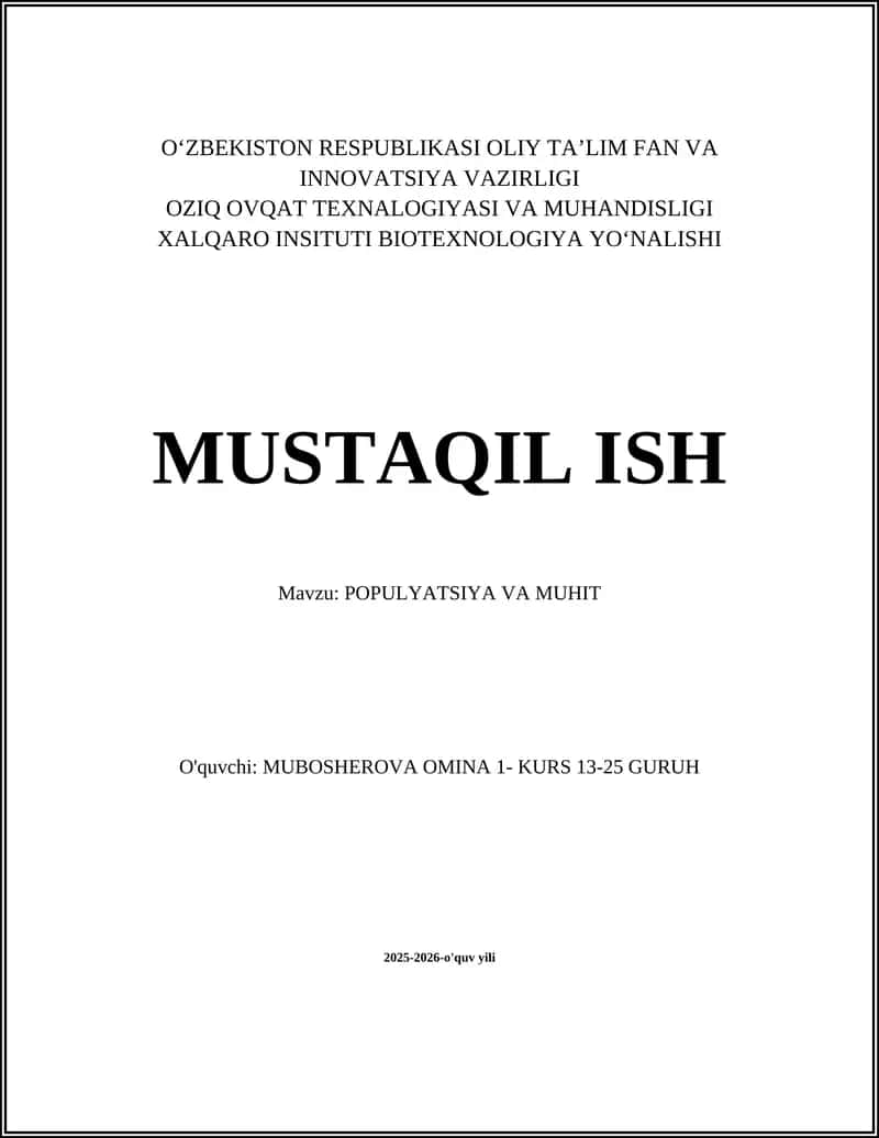 POPULYATSIYA VA MUHIT 1