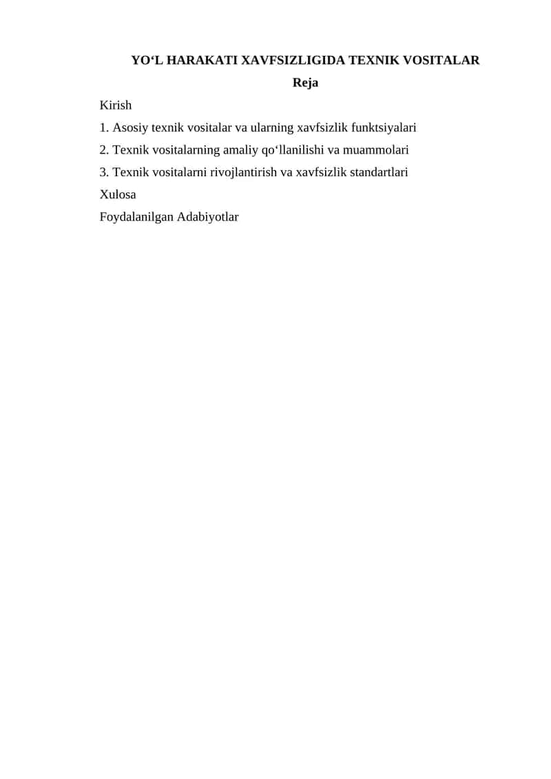 Yoʻl Harakati Xavfsizligida Texnik Vositalar 1