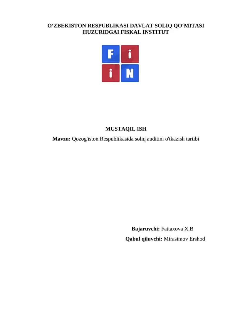 Qozog'iston Respublikasida soliq auditini o'tkazish tartibi 1