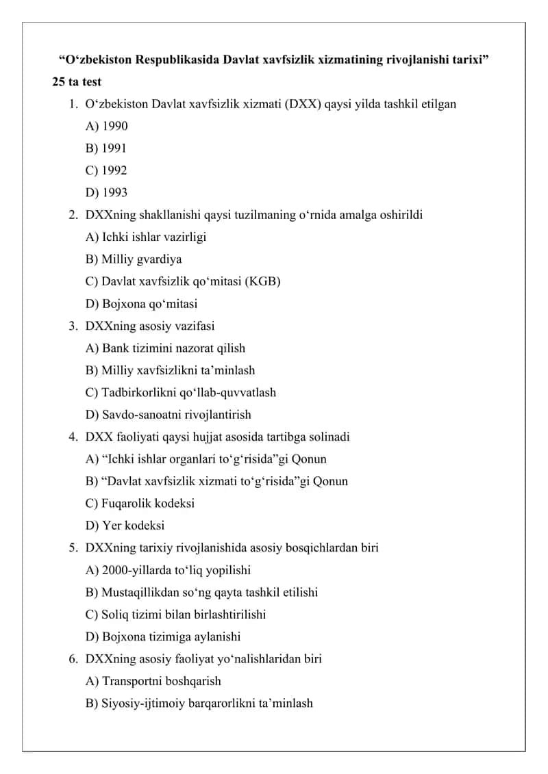 O‘zbekiston Respublikasida Davlat xavfsizlik xizmatining rivojlanishi tarixi 1