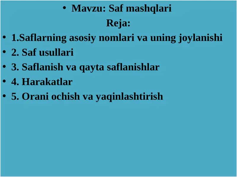 Saf mashqlari 1