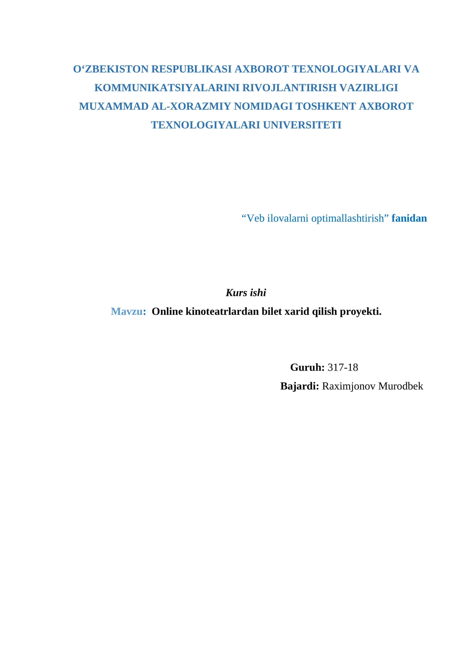 Online kinoteatrlardan bilet xarid qilish proyekti 1