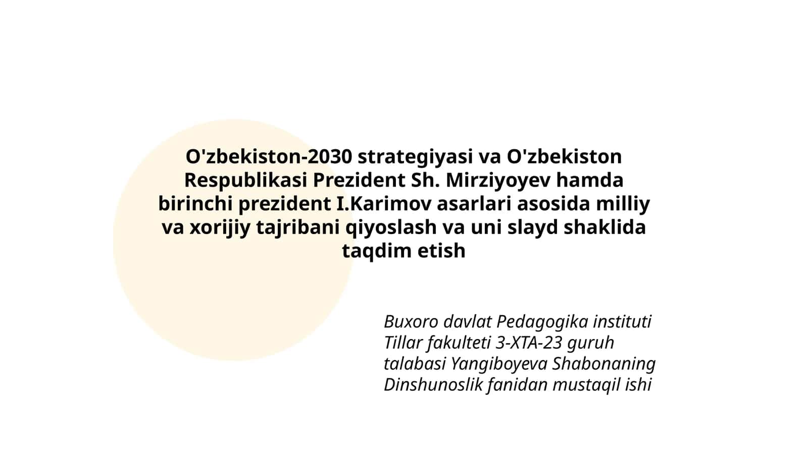Dinshunoslik fanidan mustaqil ish 1