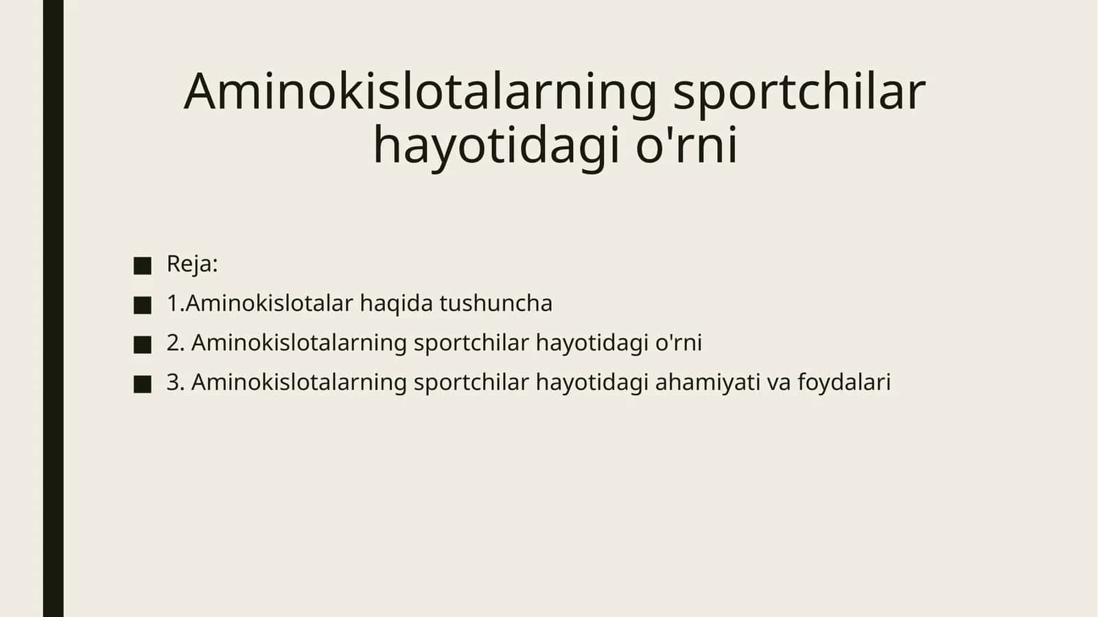 Aminokislotalarning sportchilar hayotidagi o'rni. 1