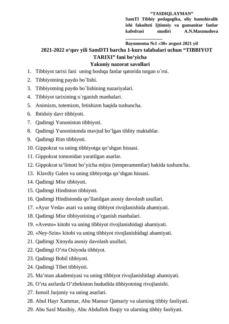 TIBBIYOT TARIXI 1