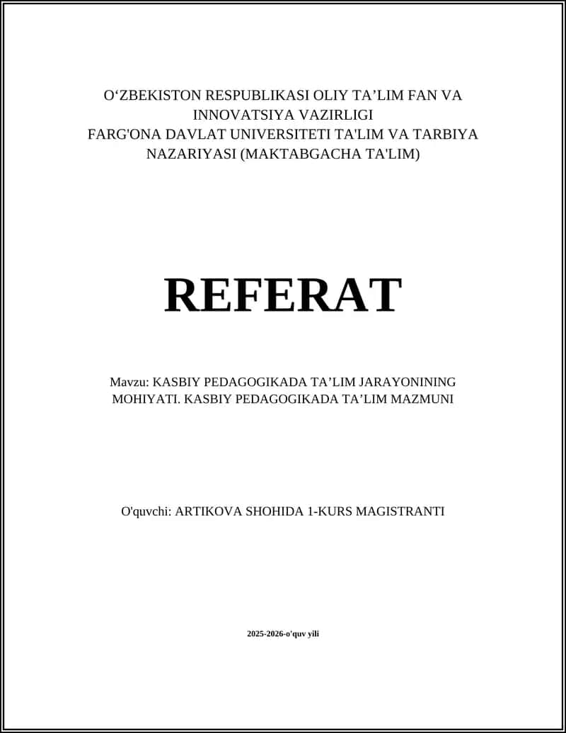 Kasbiy Pedagogikada Ta'lim Jarayonining Mohiyati 1