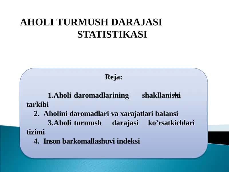 AHOLI TURMUSH DARAJASI STATISTIKASI 1