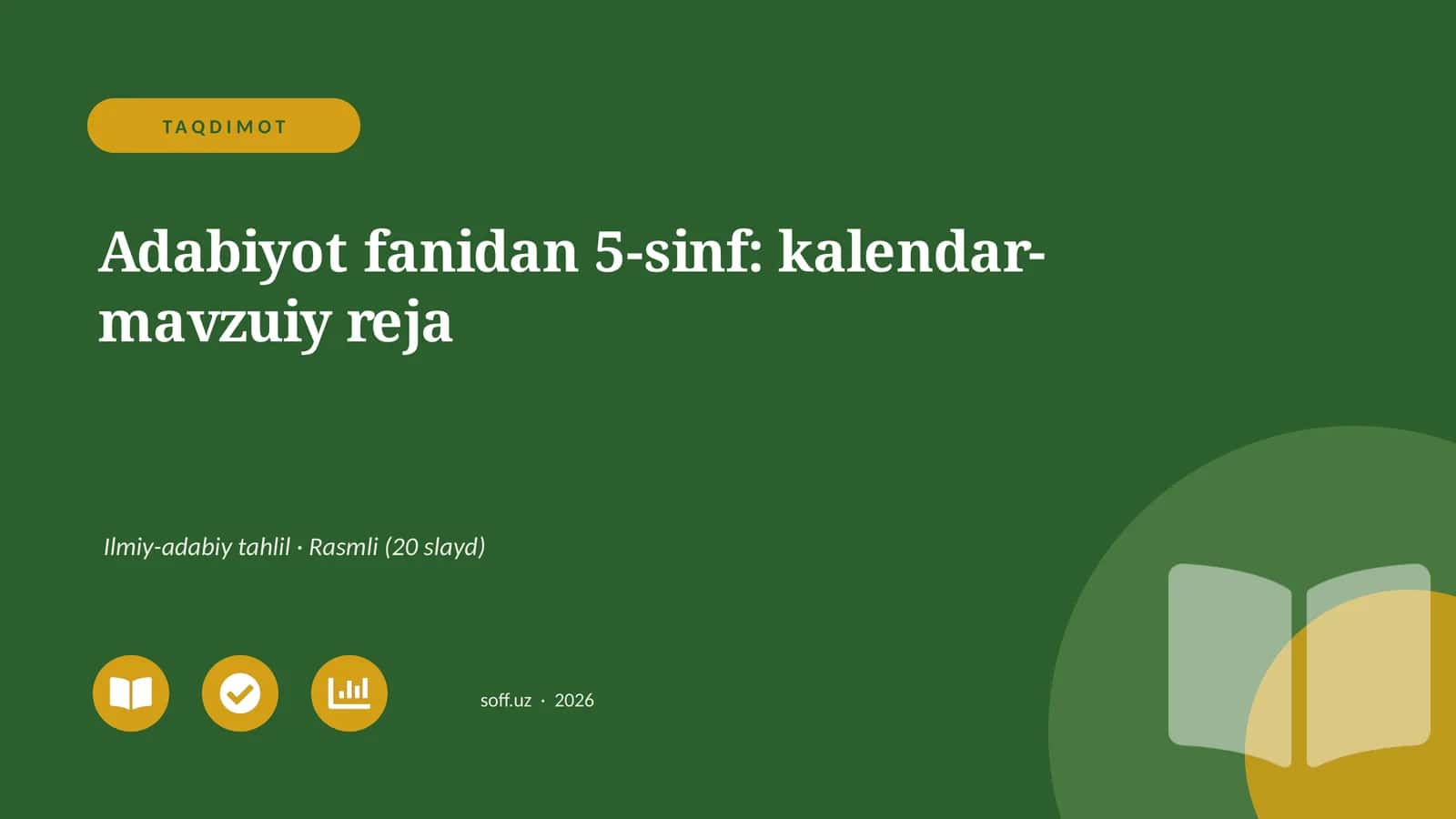 Adabiyot fanidan 5-sinf: kalendar-mavzuiy reja 1