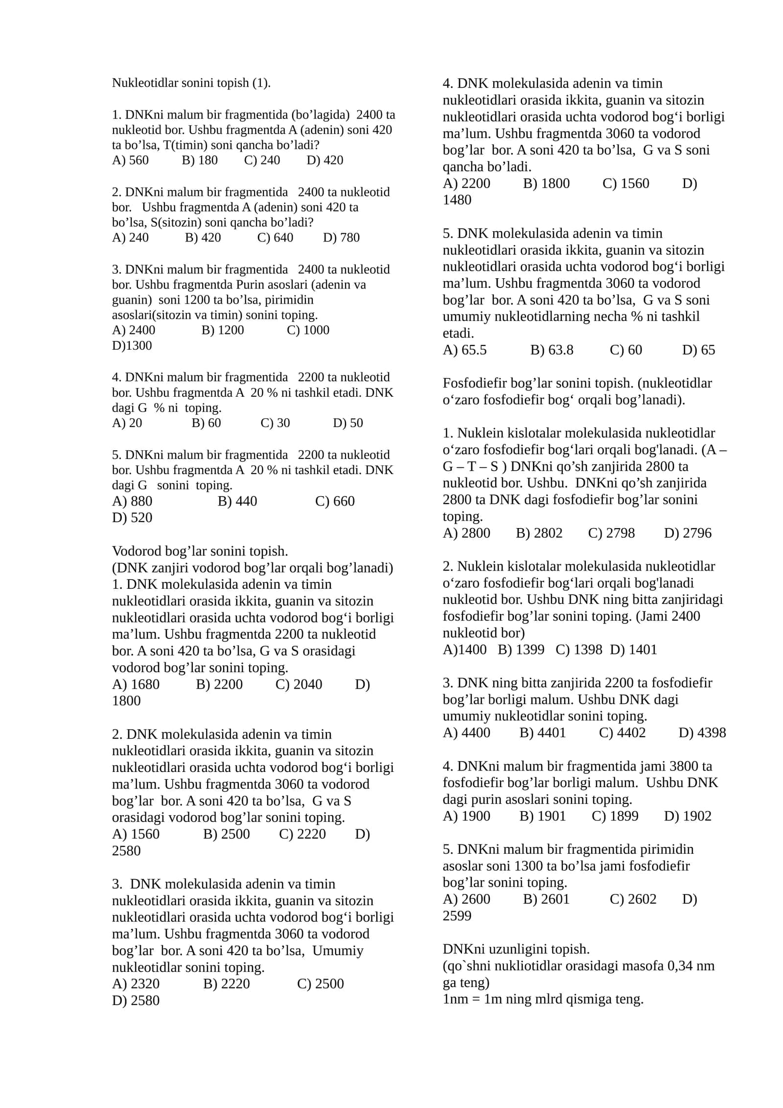 Nukleotidlar sonini topish 1