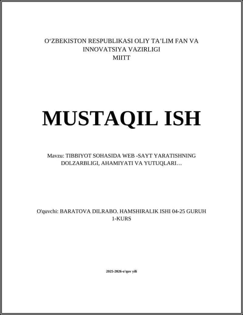 Tibbiyot sohasida web-sayt yaratish 1