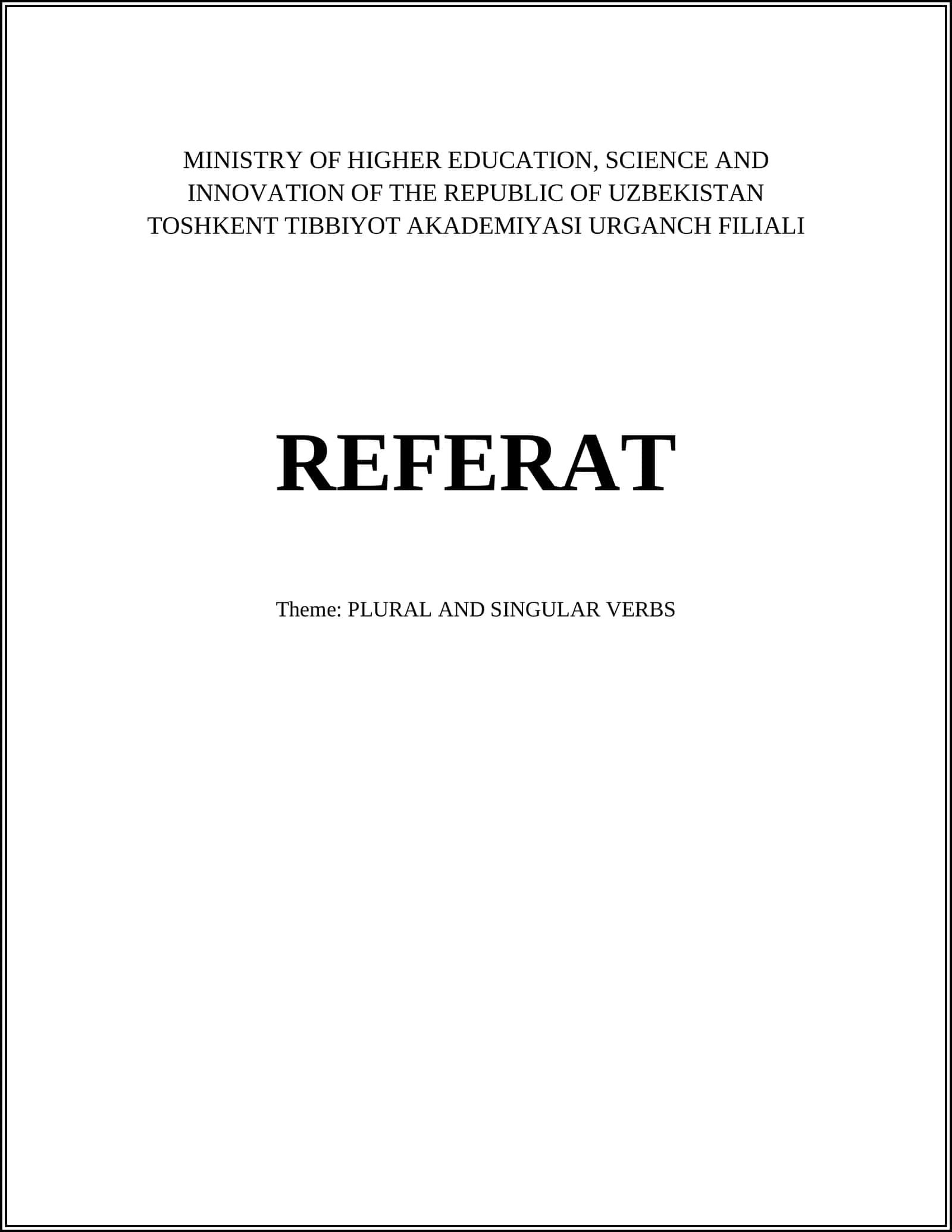 PLURAL AND SINGULAR VERBS REFERAT 1