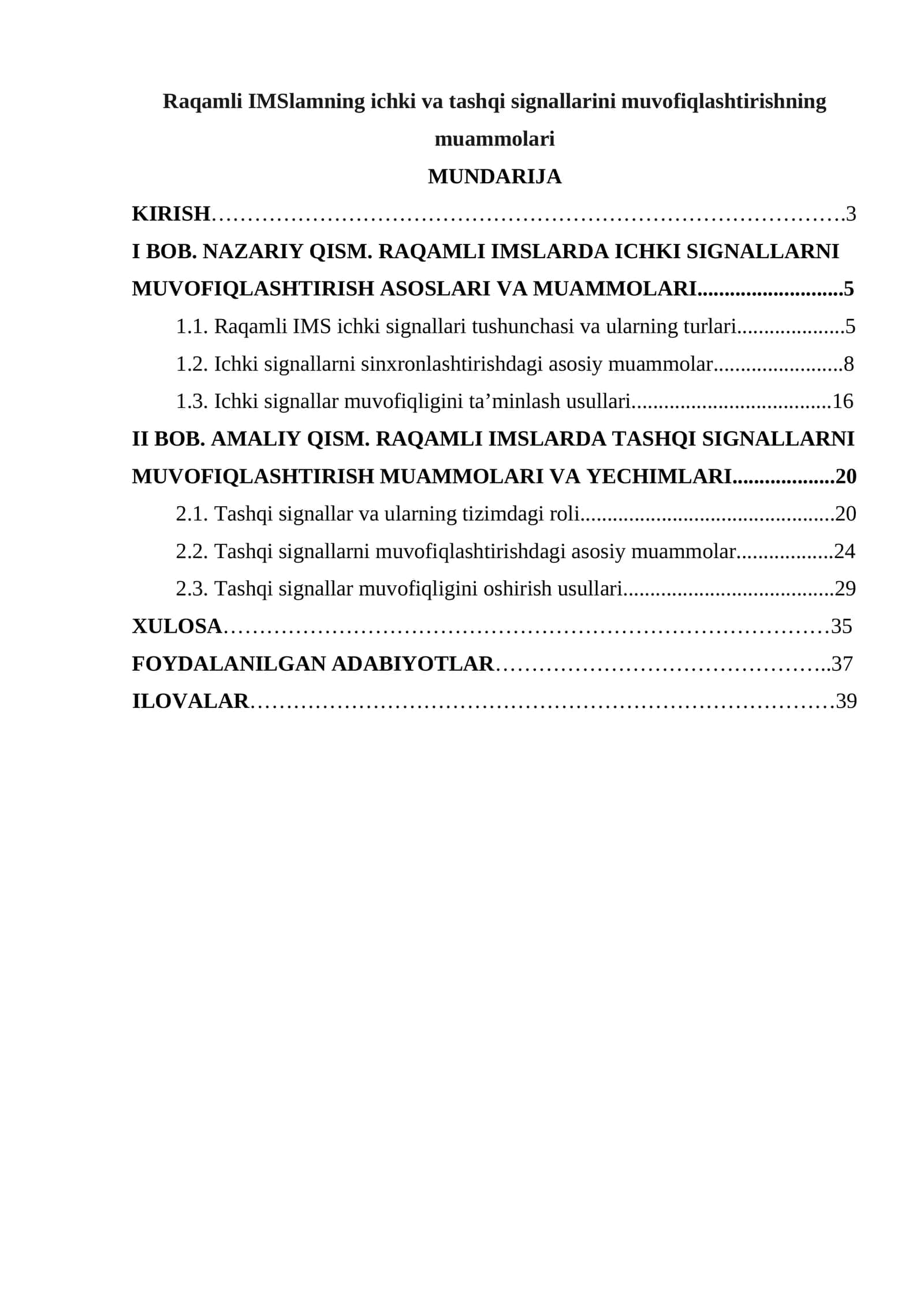 Raqamli IMSlamning ichki va tashqi signallarini muvofiqlashtirishning muammolari 1