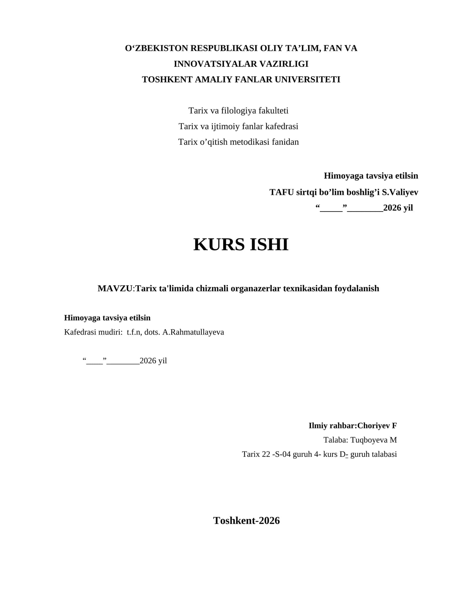 Tarix ta'limida chizmali organazerlar texnikasidan foydalanish 1