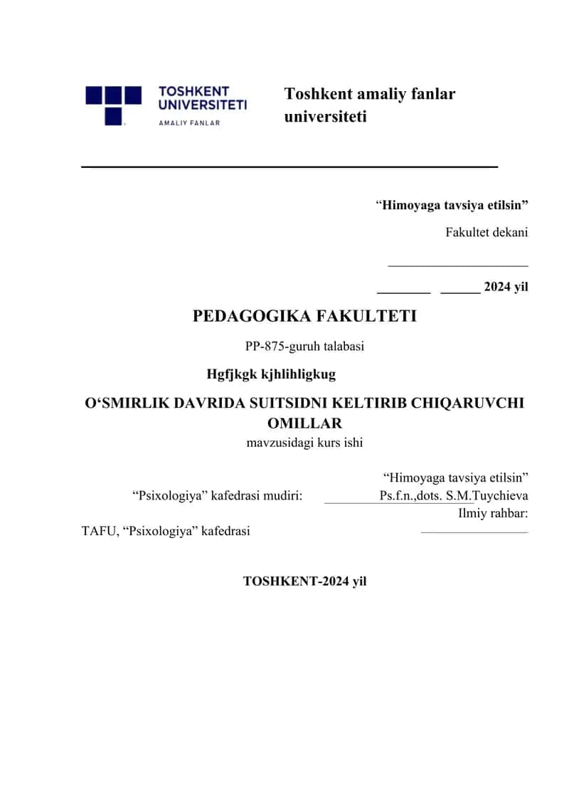 O‘SMIRLIK DAVRIDA SUITSIDNI KELTIRIB CHIQARUVCHI OMILLAR 1