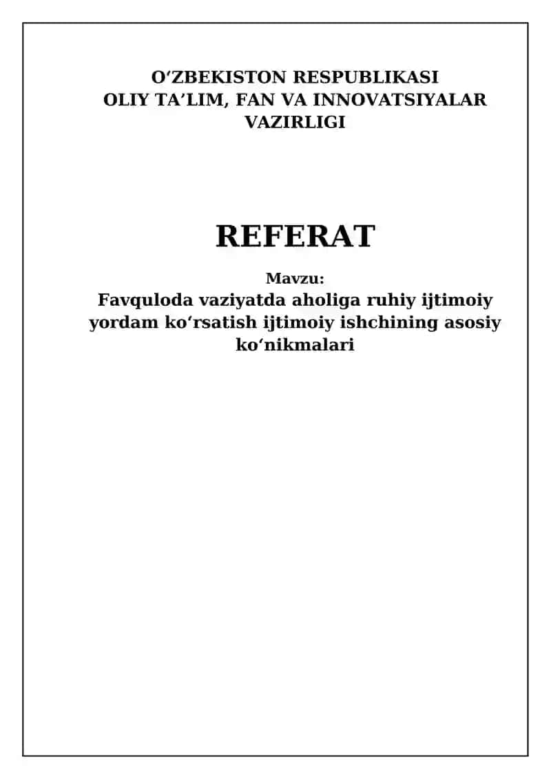 Favquloda vaziyatda ruhiy-ijtimoiy yordamning ahamiyati