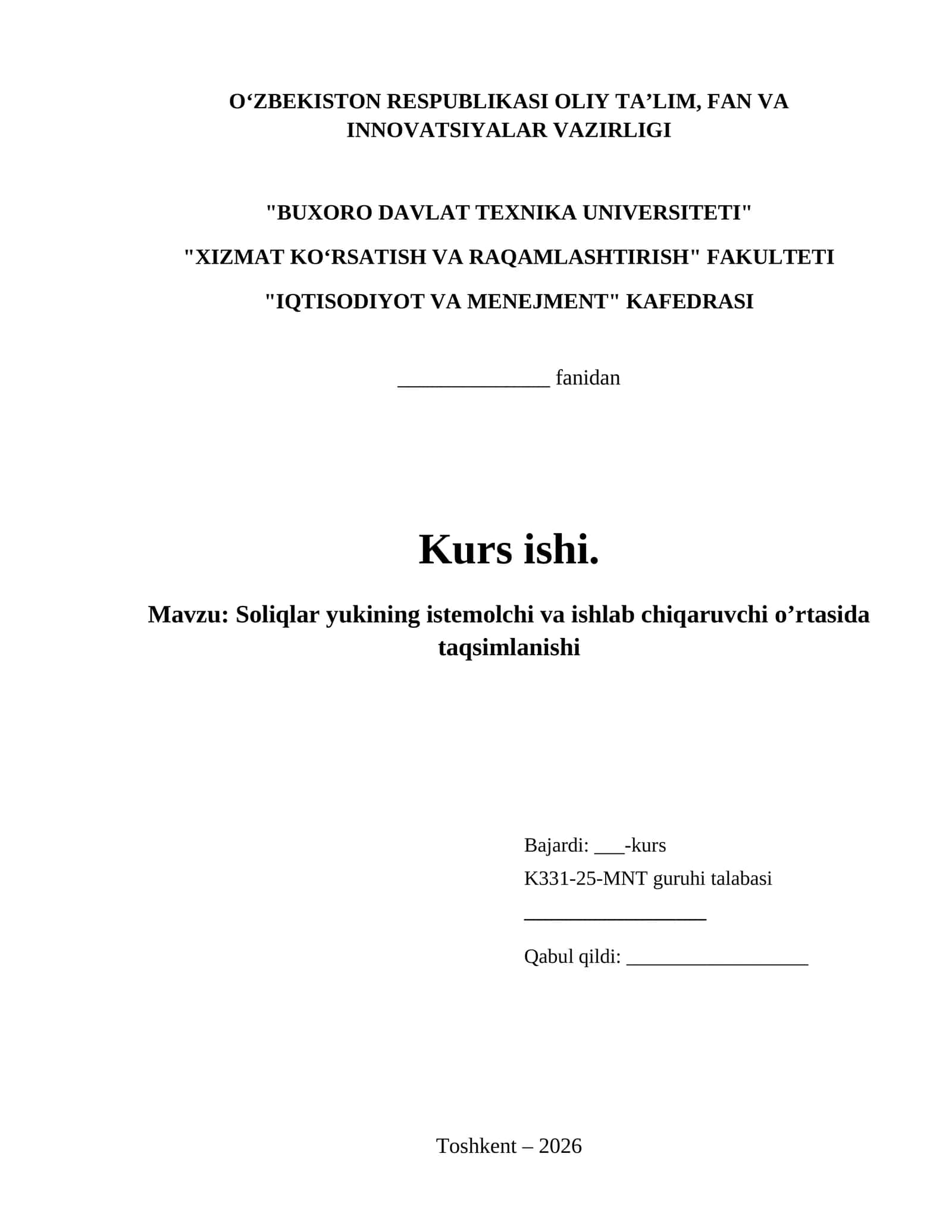 Soliqlar yukining istemolchi va ishlab chiqaruvchi o’rtasida taqsimlanishi 1