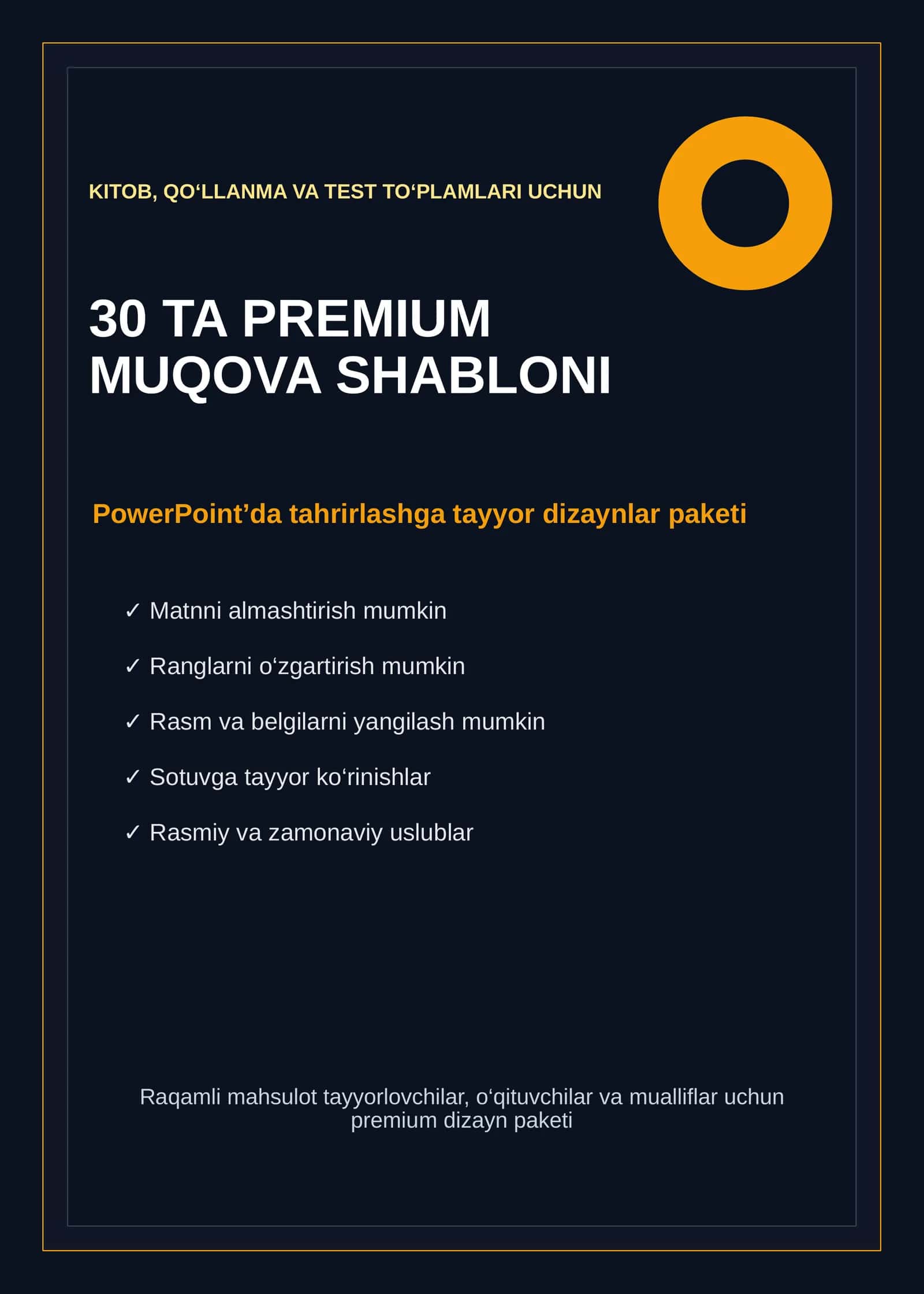 KITOB, QO‘LLANMA VA TEST TO‘PLAMLARI UCHUN 30 TA PREMIUM MUQOVA SHABLONI 1
