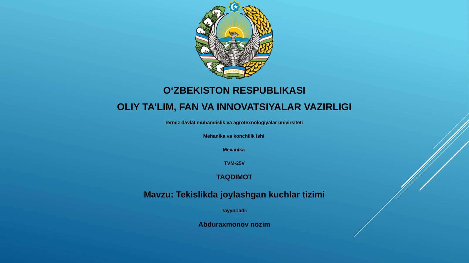 Tekislikda joylashgan kuchlar tizimi 1