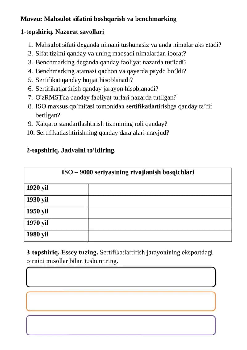 ISО – 9000 sеriyasining rivojlanish bosqichlari 1