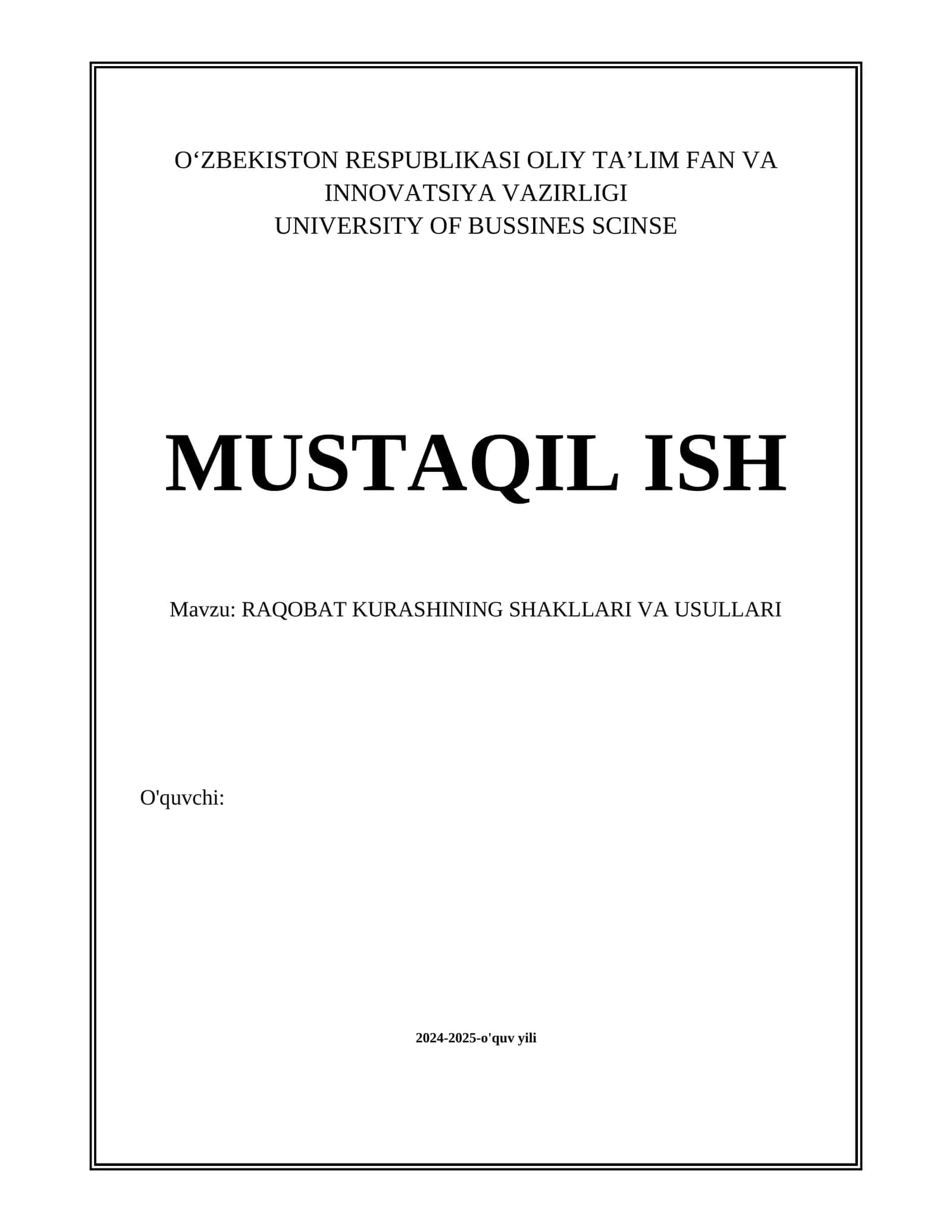 RAQOBAT KURASHINING SHAKLLARI VA USULLARI 1
