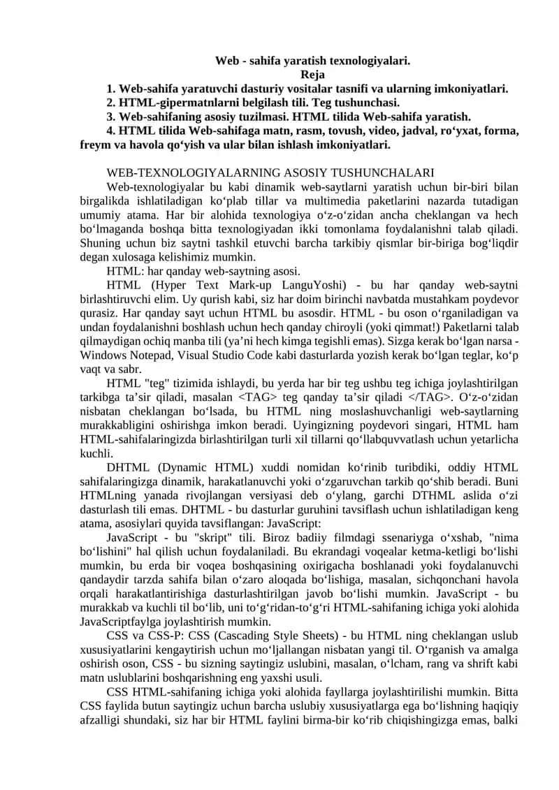 Web-sahifa yaratish texnologiyalari 1